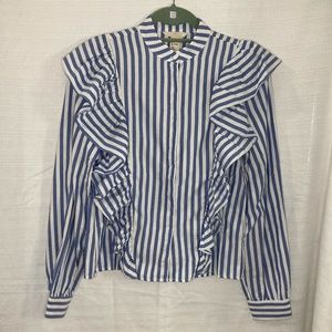 Striped Ruffled Button Down